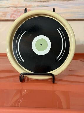 Retro Record Plate Decorative plastic catch all tray  in Black and Cream